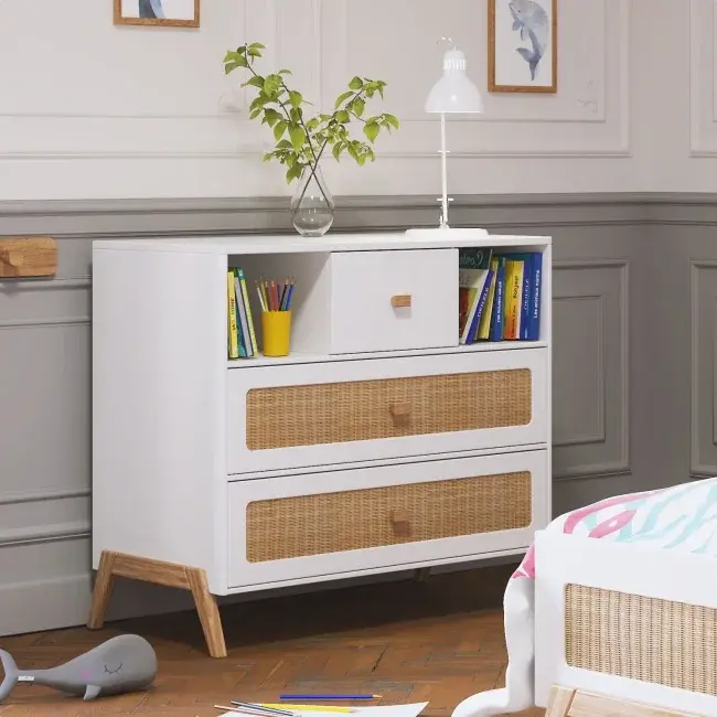 Commode bébé - MARELIA  Tressage Rotin Neige -Théo bébé