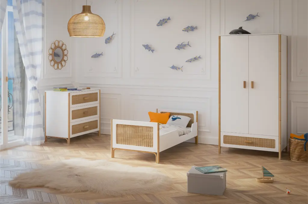 Armoire Bébé - OCEANIA Canne et Tressage Rotin Neige - Théo bébé