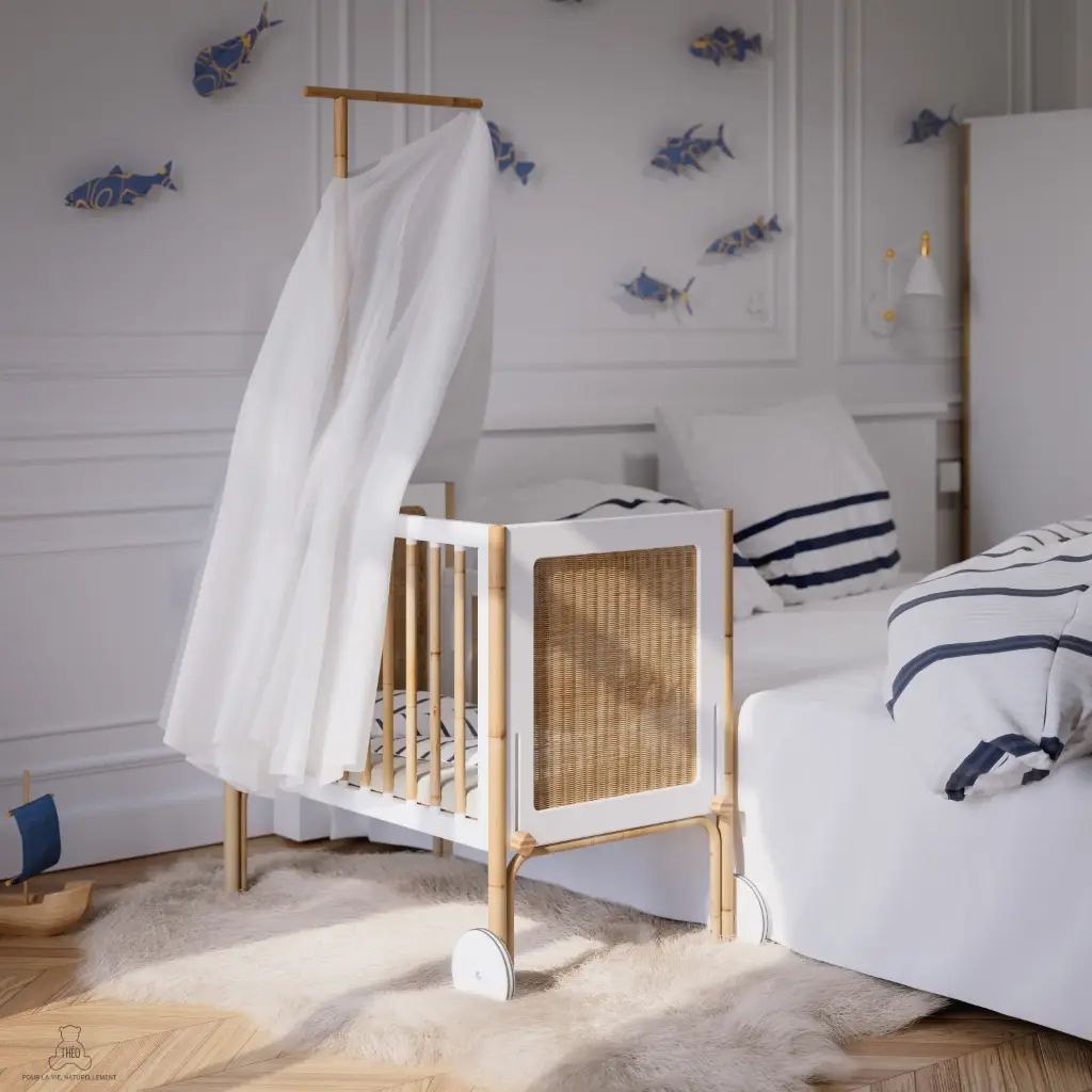 Berceau Cododo Bébé - OCEANIA Canne et Tressage Rotin Neige - Théo bébé