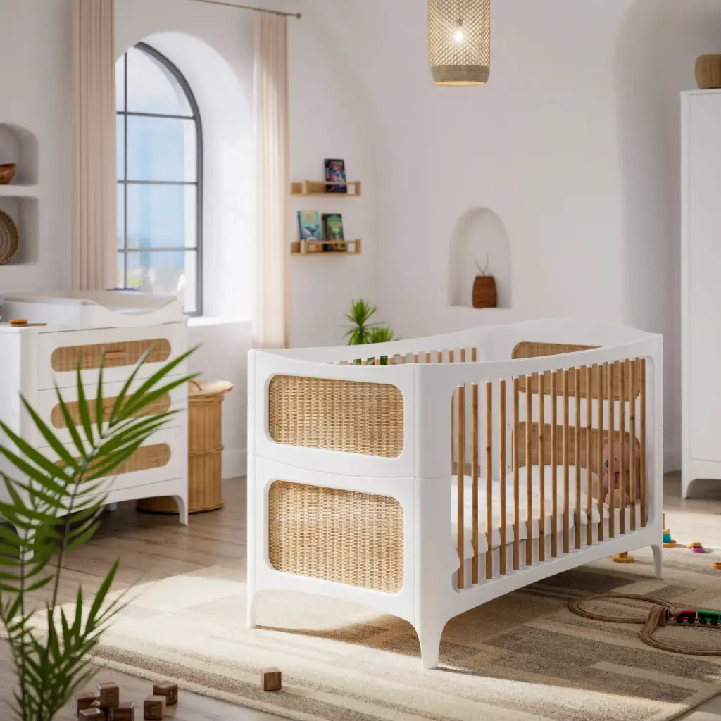 Lit bébé 60x120/70x140 - Néréidis Rotin Neige - Nouveauté 2026 - Théo Bébé