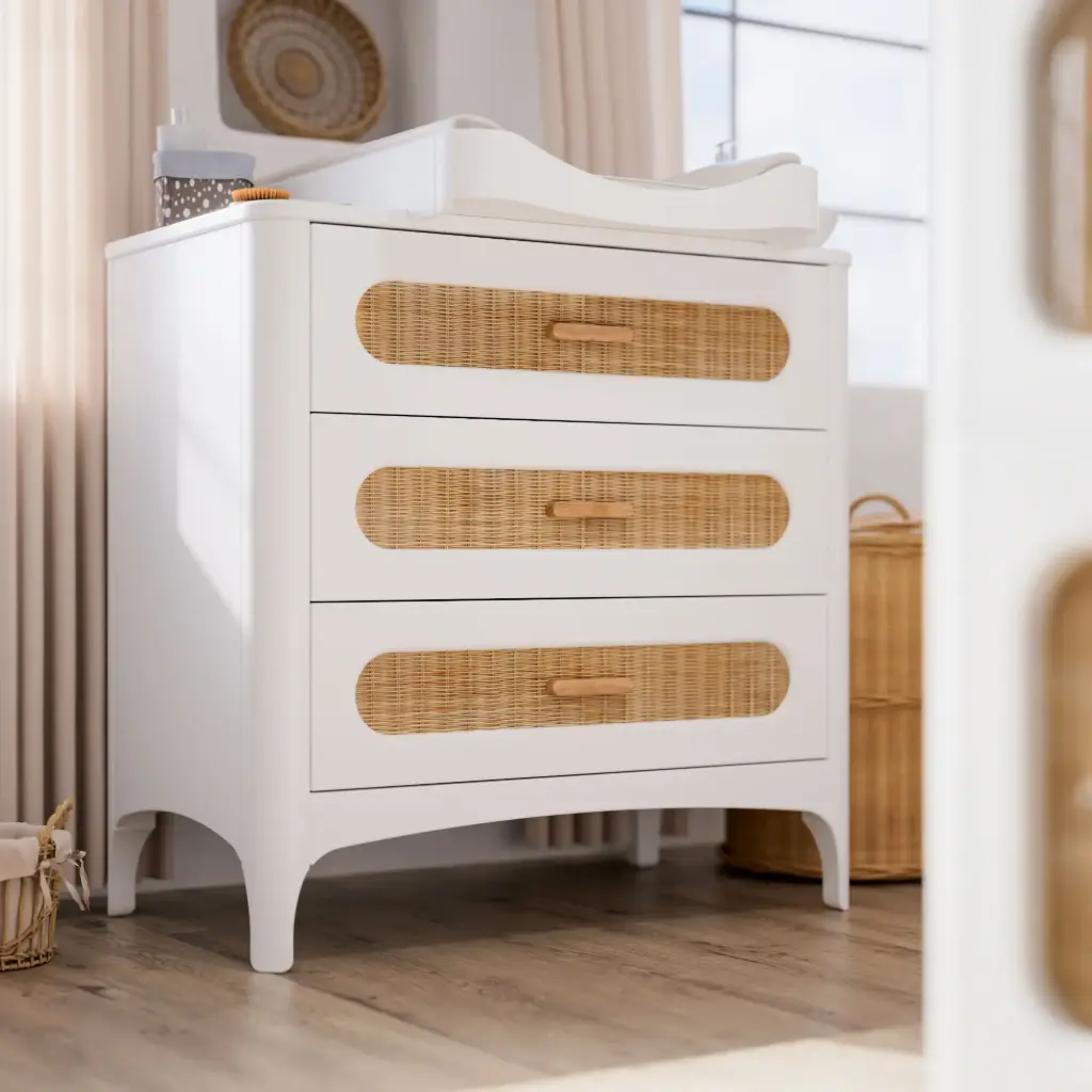 Commode bébé - Néréides Rotin Neige - Nouveauté 2026 - Théo Bébé