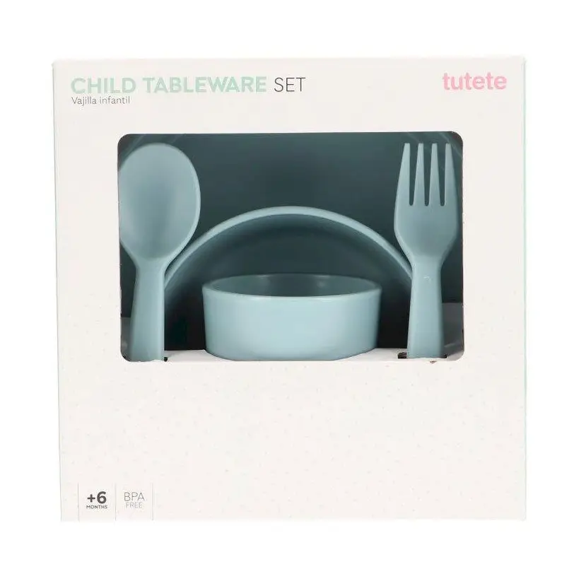Ensemble vaisselle bébé bleu clair / rose clair / ivoire / sage – Tutete