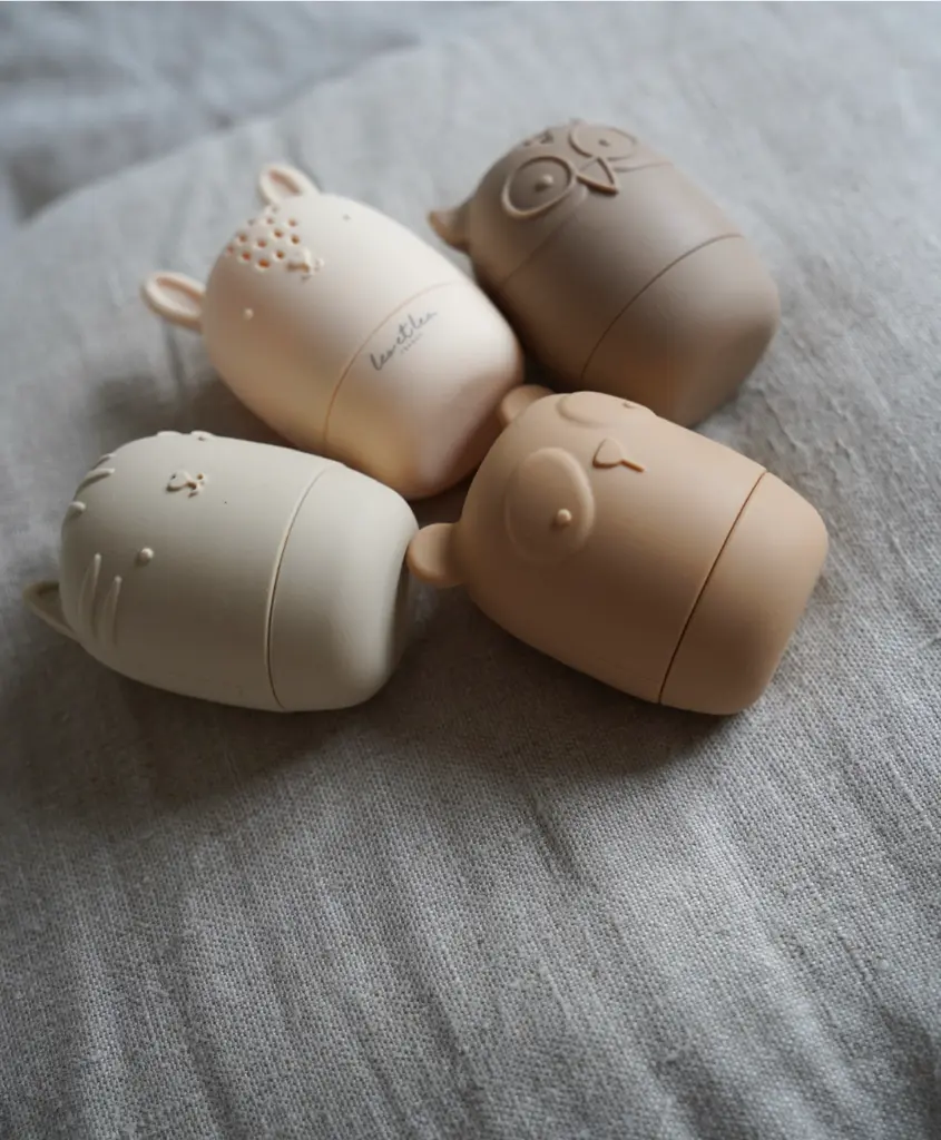 Jouet de bain beige en silicone pour bébé, 4 animaux - Léo et Léa