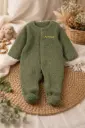 Pyjama bébé chaud personnalisable avec broderie Kaki / Rose / Blanc – Mellipou