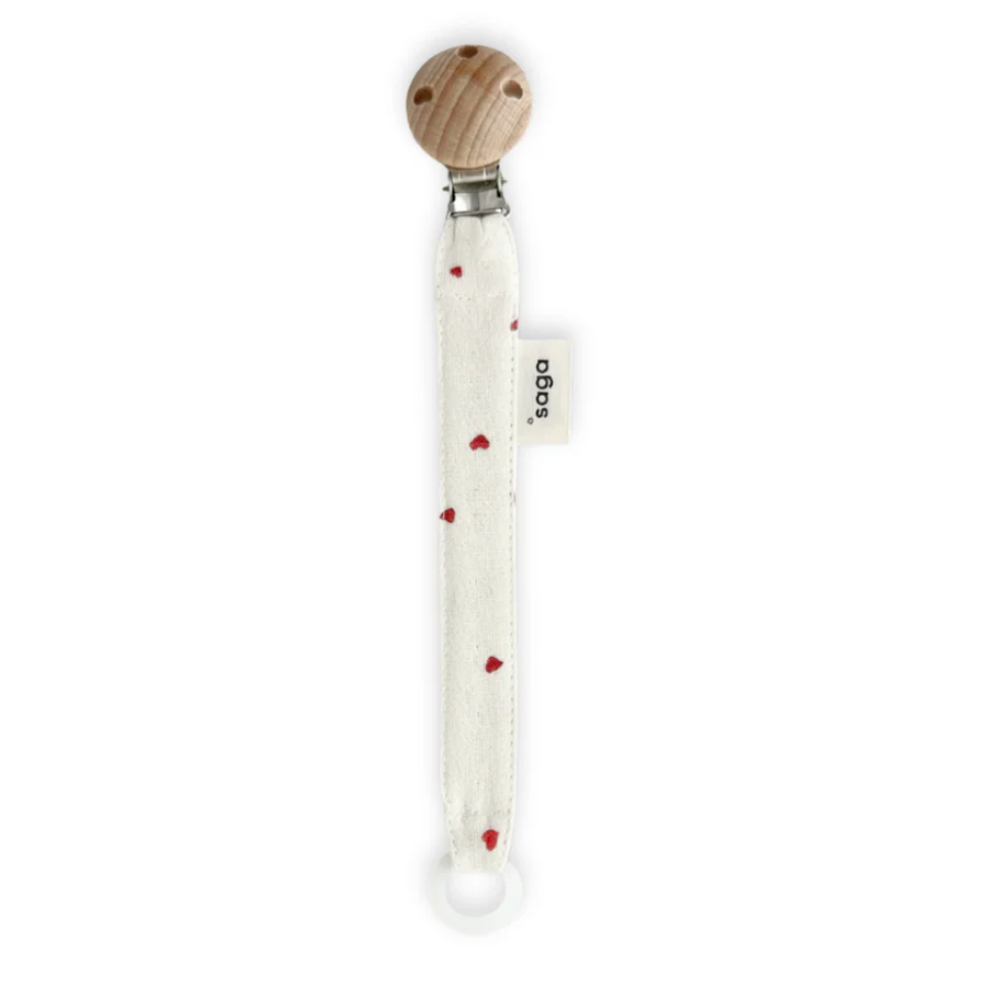 Attache sucette cœur en coton bio avec anneau en silicone- Saga Copenhagen 