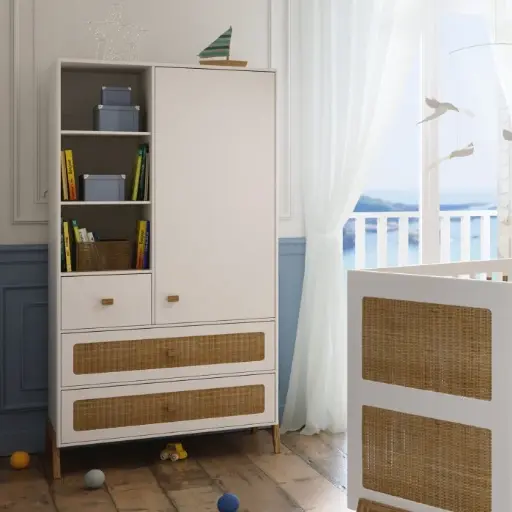 [MAA03001] Armoire bébé - MARELIA  Tressage Rotin Neige - Théo bébé