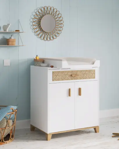 [NAM02401] Commode bébé - NAMI Tressage Rotin Neige -Théo bébé