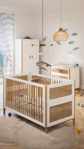 Lit Bébé - OCEANIA Canne et Tressage Rotin Neige - Théo bébé