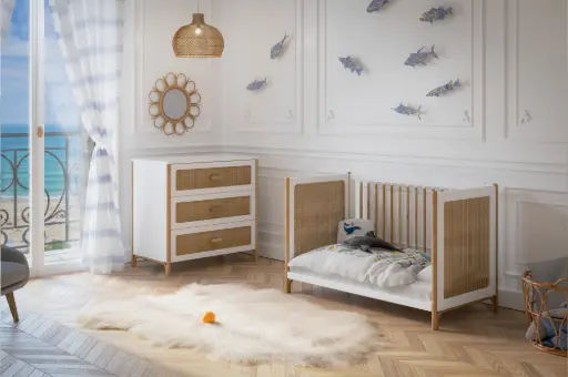 [OCA02401] Commode Bébé - OCEANIA Canne et Tressage Rotin Neige - Théo bébé