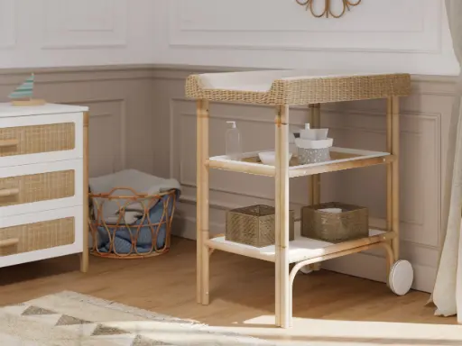 [OCA23001] Table à langer - OCEANIA - Canne et Tressage Rotin Neige - Théo bébé