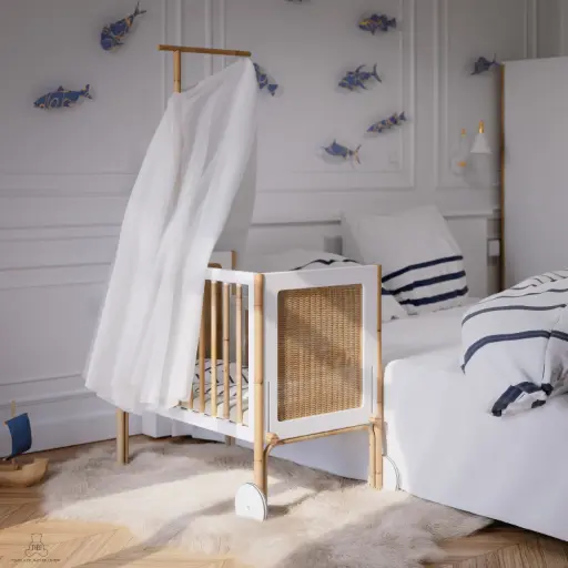 [OCA01601] Berceau Cododo Bébé - OCEANIA Canne et Tressage Rotin Neige - Théo bébé