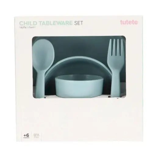 Ensemble vaisselle bébé bleu clair / rose clair / ivoire / sage – Tutete