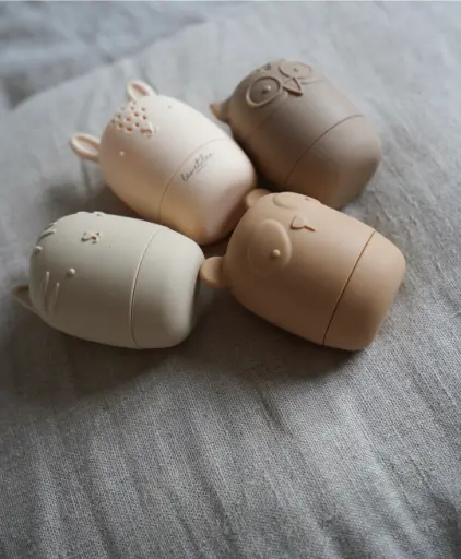 [UGS Art766] Jouet de bain beige en silicone pour bébé, 4 animaux - Léo et Léa
