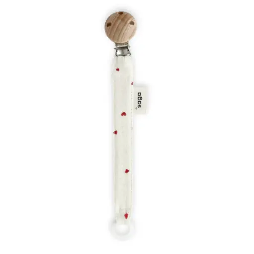 Attache sucette cœur en coton bio avec anneau en silicone- Saga Copenhagen 